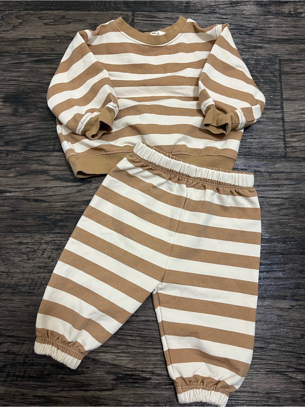 Quincy Mae Tan and Cream Striped Kids Matching Set